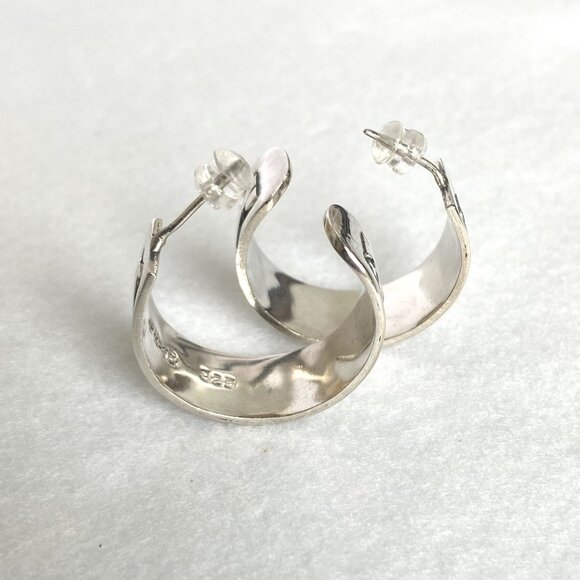 VTG Sterling Silver 925 Taxco Mexico Infinity 10MM Wide 1" Hoop Earrings - Picture 8 of 16